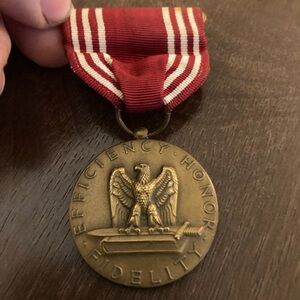 Vintage Bronze Military Medal with Red Ribbon